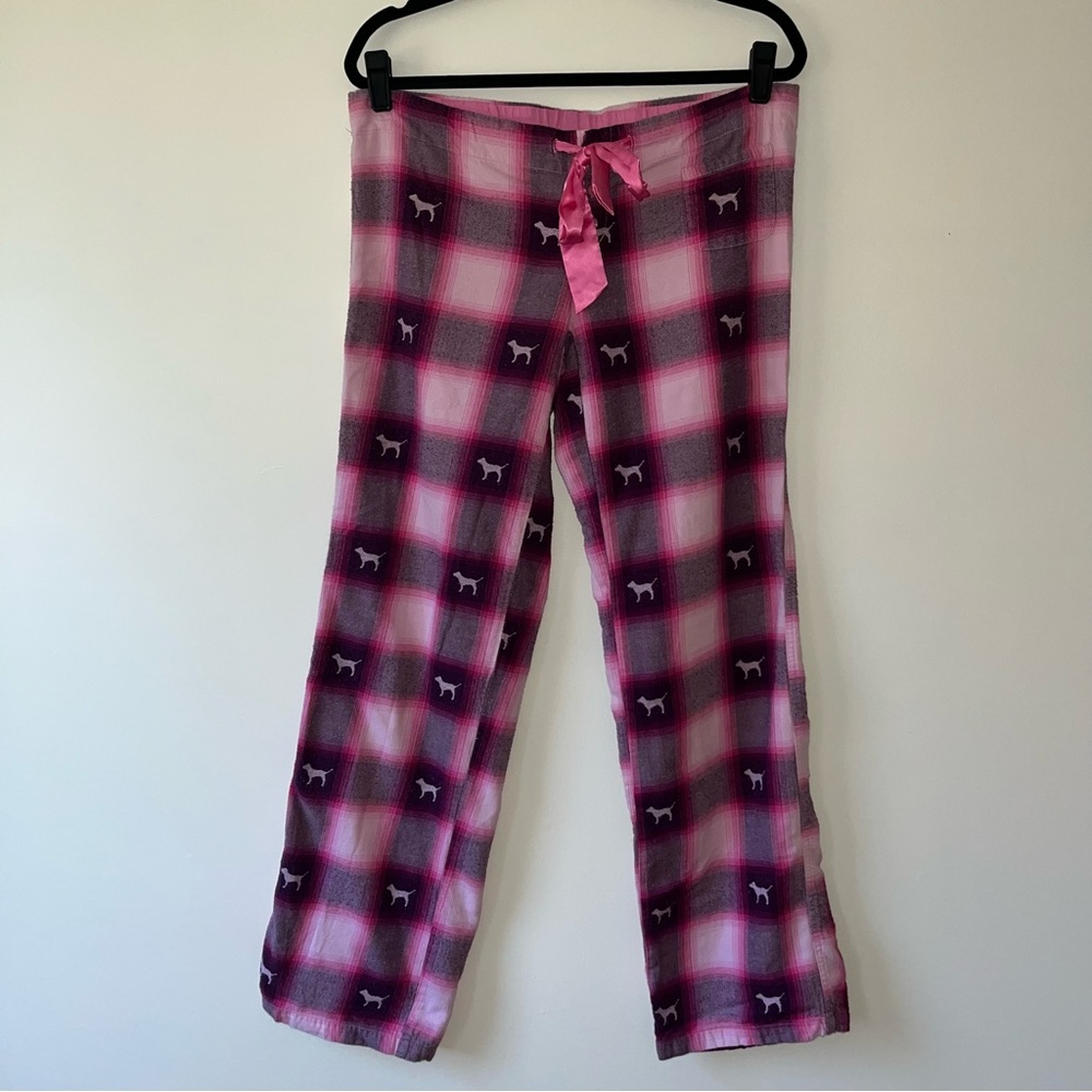 VS PINK Dog Logo Flannel Pajama Pants XS Plaid Holiday